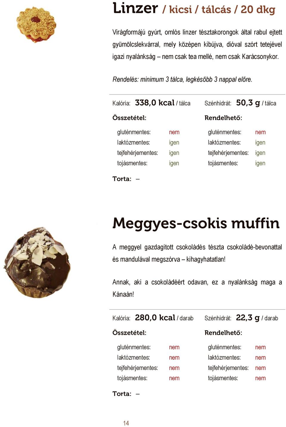 Kalória: 338,0 kcal / tálca Szénhidrát: 50,3 g / tálca 900 Ft / tálca Meggyes-csokis muffin A meggyel gazdagított csokoládés tészta