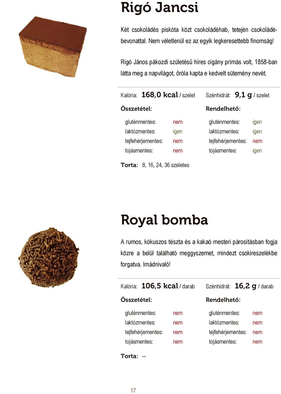 Kalória: 168,0 kcal / szelet Szénhidrát: 9,1 g / szelet 320 Ft / szelet Royal bomba A rumos, kókuszos tészta és a kakaó mesteri párosításban