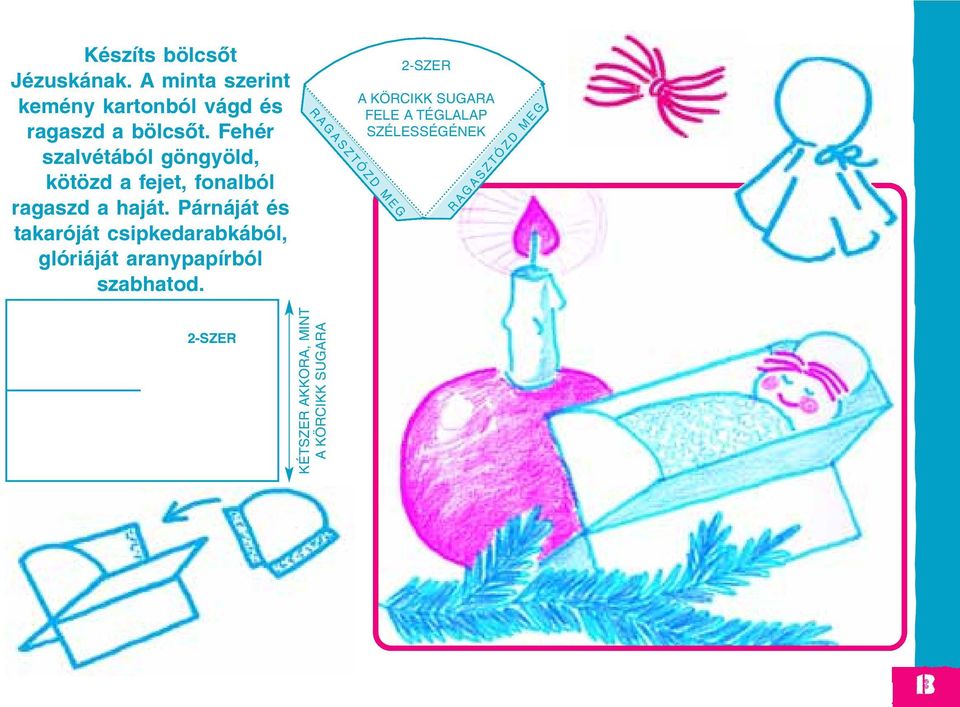 Párnáját és takaróját csipkedarabkából, glóriáját aranypapírból szabhatod.
