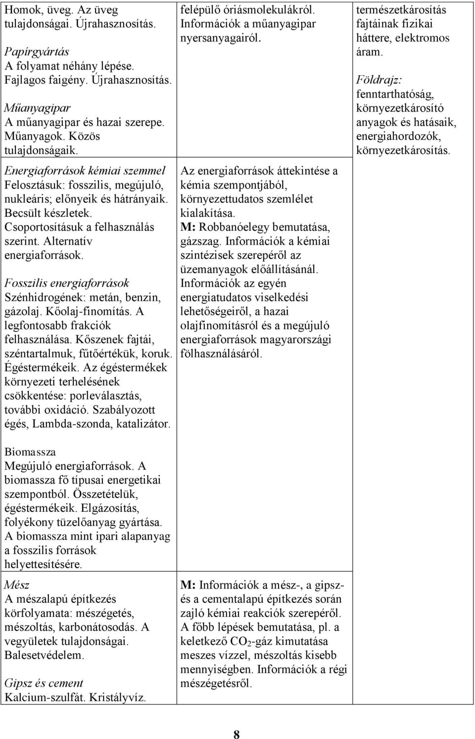 Alternatív energiaforrások. Fosszilis energiaforrások Szénhidrogének: metán, benzin, gázolaj. Kőolaj-finomítás. A legfontosabb frakciók felhasználása.