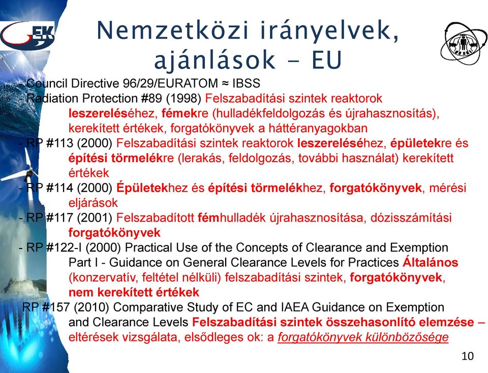 további használat) kerekített értékek - RP #114 (2000) Épületekhez és építési törmelékhez, forgatókönyvek, mérési eljárások - RP #117 (2001) Felszabadított fémhulladék újrahasznosítása,