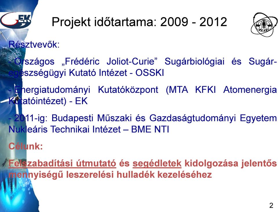 Kutatóintézet) - EK - 2011-ig: Budapesti Műszaki és Gazdaságtudományi Egyetem Nukleáris Technikai