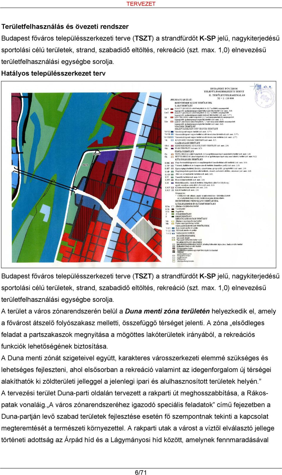 Hatályos településszerkezet terv Budapest főváros településszerkezeti terve (TSZT) a strandfürdőt K-SP jelű, nagykiterjedésű sportolási célú területek, strand, szabadidő eltöltés,  A terület a város