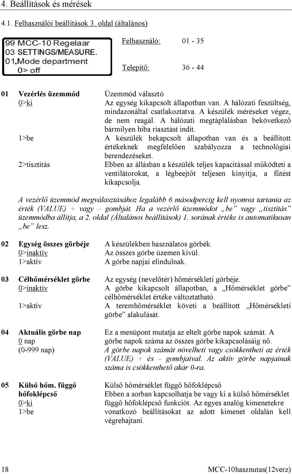 1>be A készülék bekapcsolt állapotban van és a beállított értékeknek megfelelően szabályozza a technológiai berendezéseket.