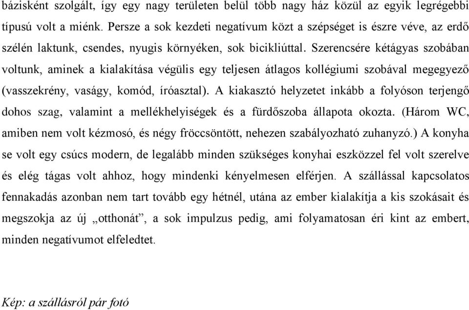 Szerencsére kétágyas szobában voltunk, aminek a kialakítása végülis egy teljesen átlagos kollégiumi szobával megegyező (vasszekrény, vaságy, komód, íróasztal).