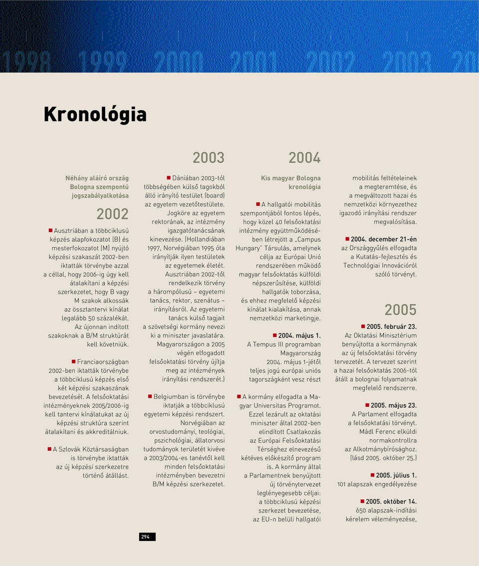 Az újonnan indított szakoknak a B/M struktúrát kell követniük. Franciaországban 2002-ben iktatták törvénybe a többciklusú képzés elsô két képzési szakaszának bevezetését.