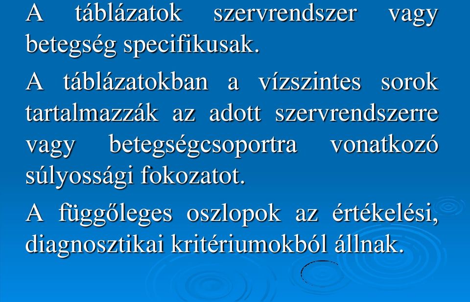 szervrendszerre vagy betegségcsoportra vonatkozó súlyossági