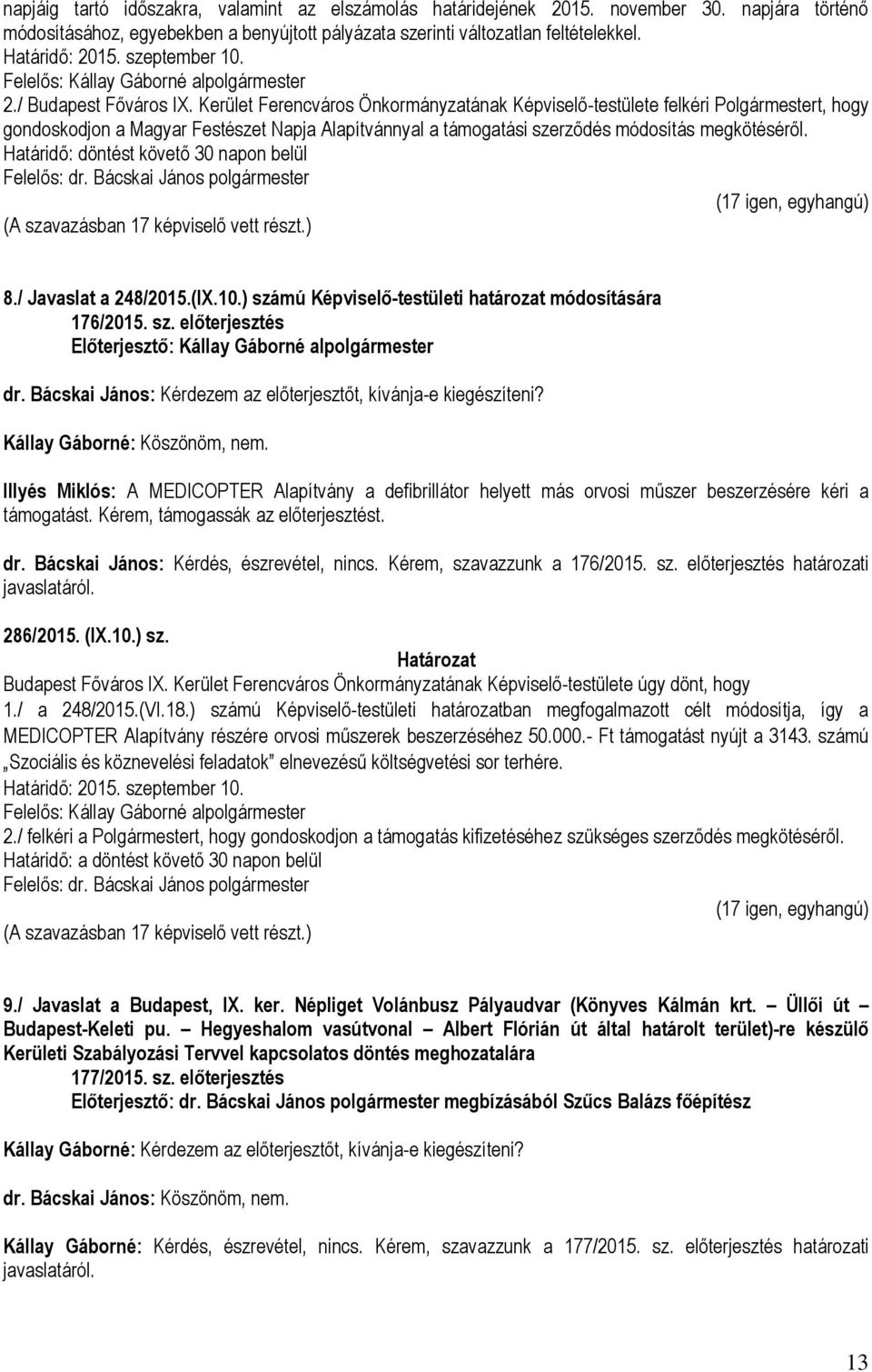 Kerület Ferencváros Önkormányzatának Képviselő-testülete felkéri Polgármestert, hogy gondoskodjon a Magyar Festészet Napja Alapítvánnyal a támogatási szerződés módosítás megkötéséről.