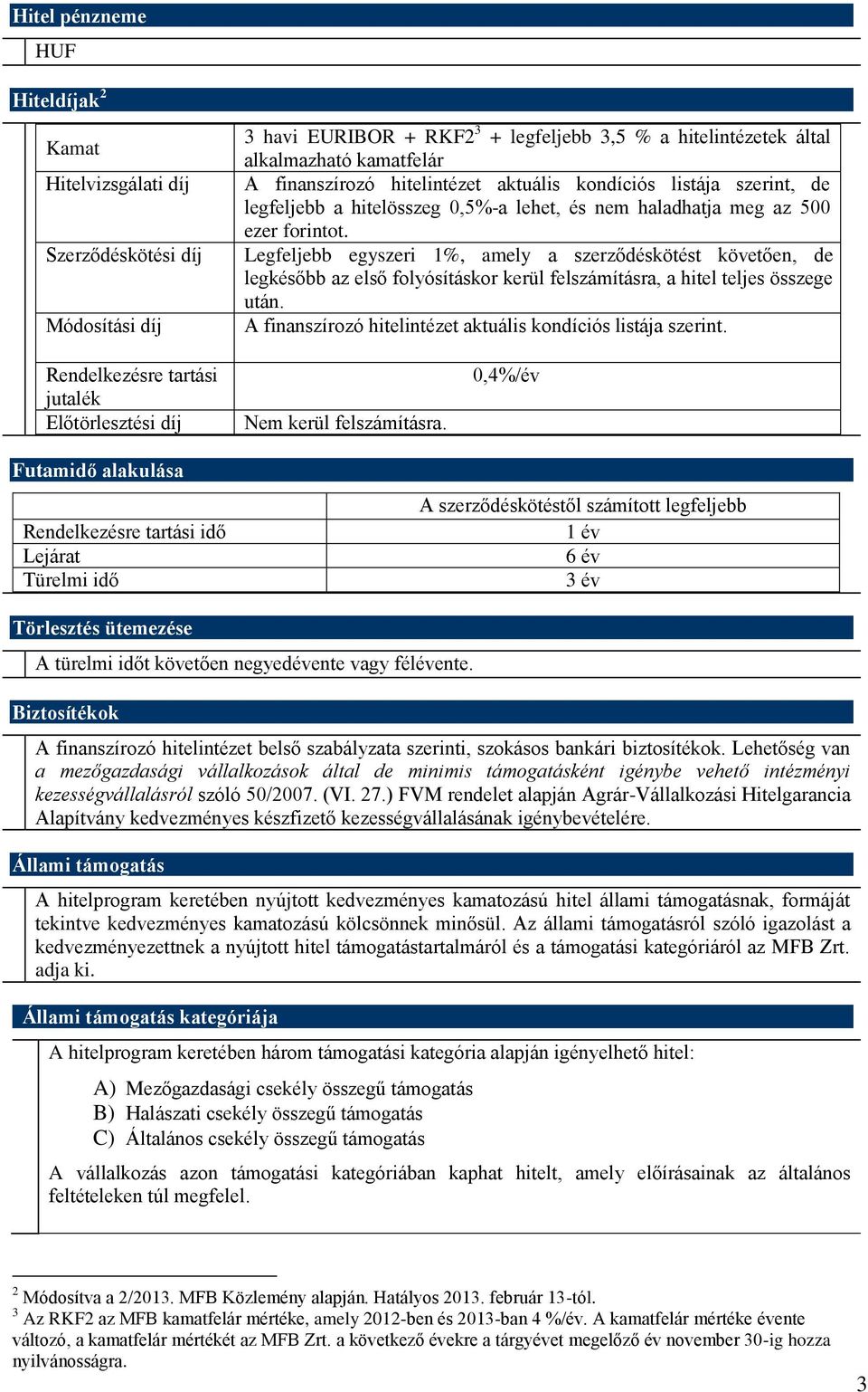 Legfeljebb egyszeri 1%, amely a szerződéskötést követően, de legkésőbb az első folyósításkor kerül felszámításra, a hitel teljes összege után.