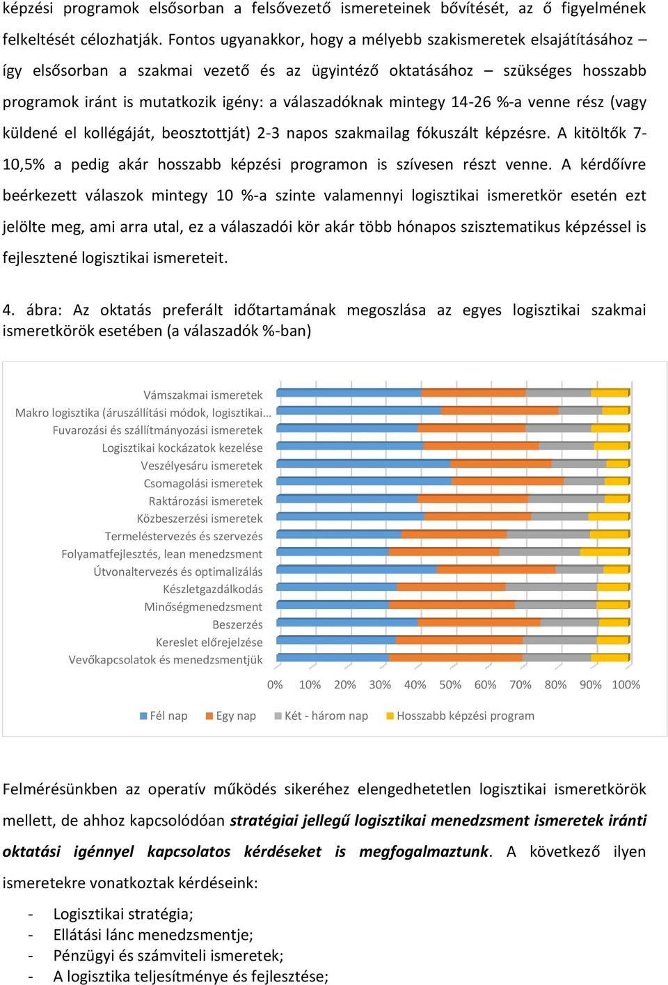 mintegy 14-26 %-a venne rész (vagy küldené el kollégáját, beosztottját) 2-3 napos szakmailag fókuszált képzésre. A kitöltők 7-10,5% a pedig akár hosszabb képzési programon is szívesen részt venne.