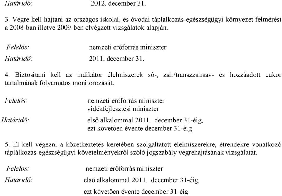 Határidő: vidékfejlesztési miniszter első alkalommal 2011. december 31-éig, ezt követően évente december 31-éig 5.