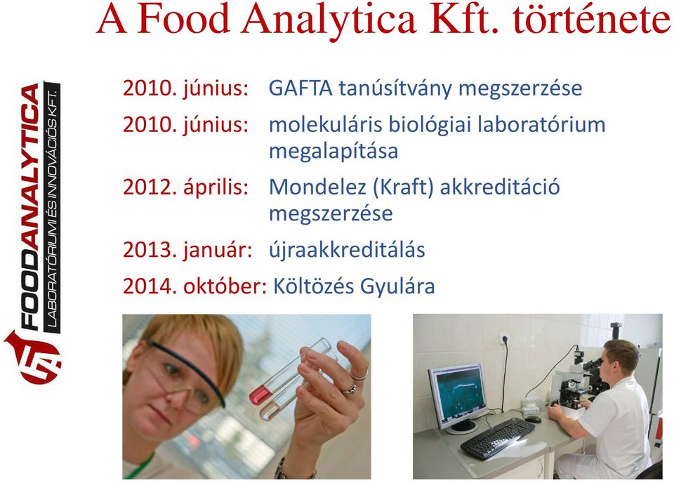 június: molekuláris biológiai laboratórium megalapítása 2012.