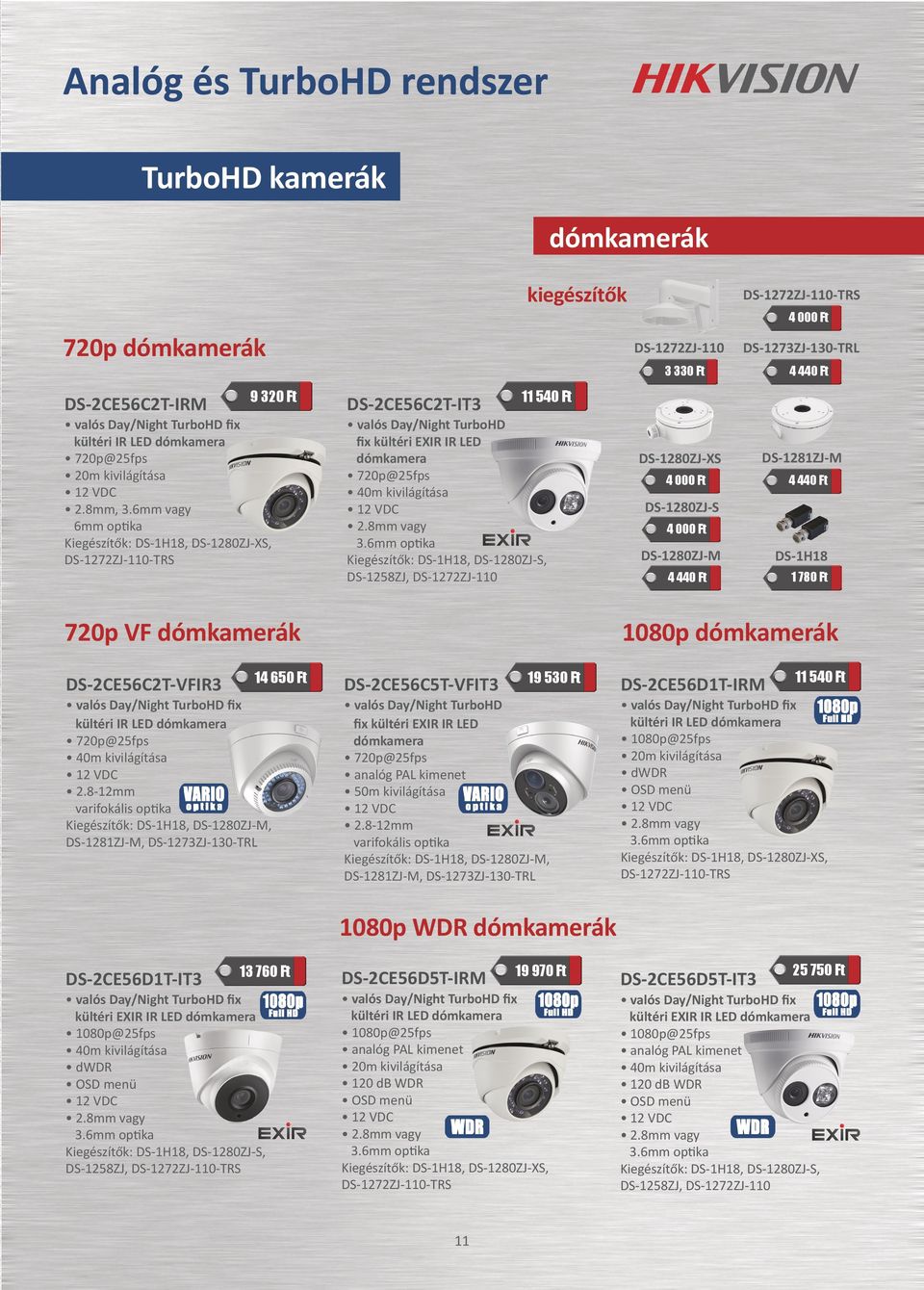 6mm optika Kiegészítők: DS-1H18, DS-1280ZJ-S, DS-1258ZJ, DS-1272ZJ-110 DS-1280ZJ-XS DS-1280ZJ-S DS-1280ZJ-M DS-1281ZJ-M DS-1H18 1 780 Ft 720p VF dómkamerák DS-2CE56C2T-VFIR3 fix kültéri IR LED