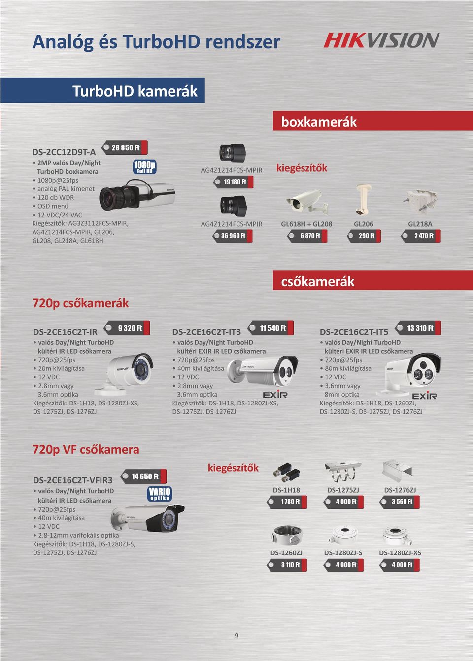 DS-2CE16C2T-IR kültéri IR LED csőkamera 720p@25fps 20m kivilágítása 2.8mm vagy 3.