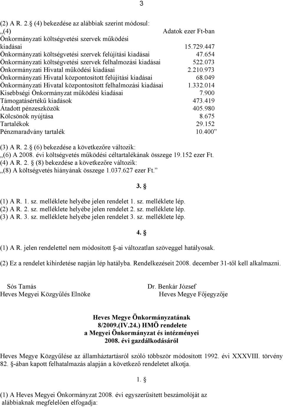 973 Önkormányzati Hivatal központosított felújítási kiadásai 68.049 Önkormányzati Hivatal központosított felhalmozási kiadásai 1.332.014 Kisebbségi Önkormányzat működési kiadásai 7.