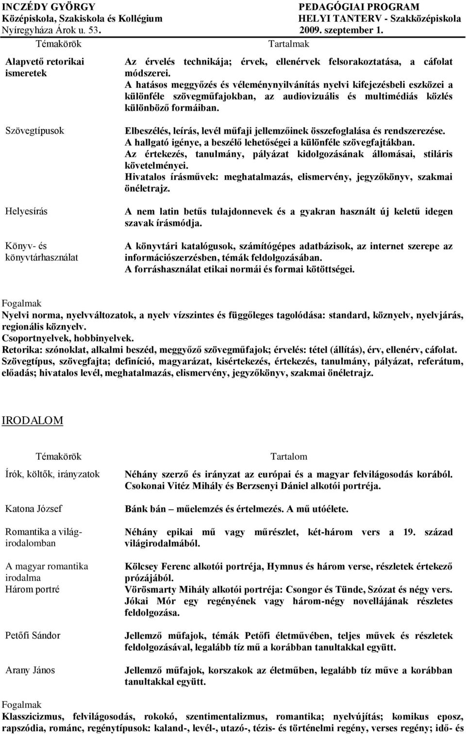 Szövegtípusok Helyesírás Könyv- és könyvtárhasználat Elbeszélés, leírás, levél műfaji jellemzőinek összefoglalása és rendszerezése.