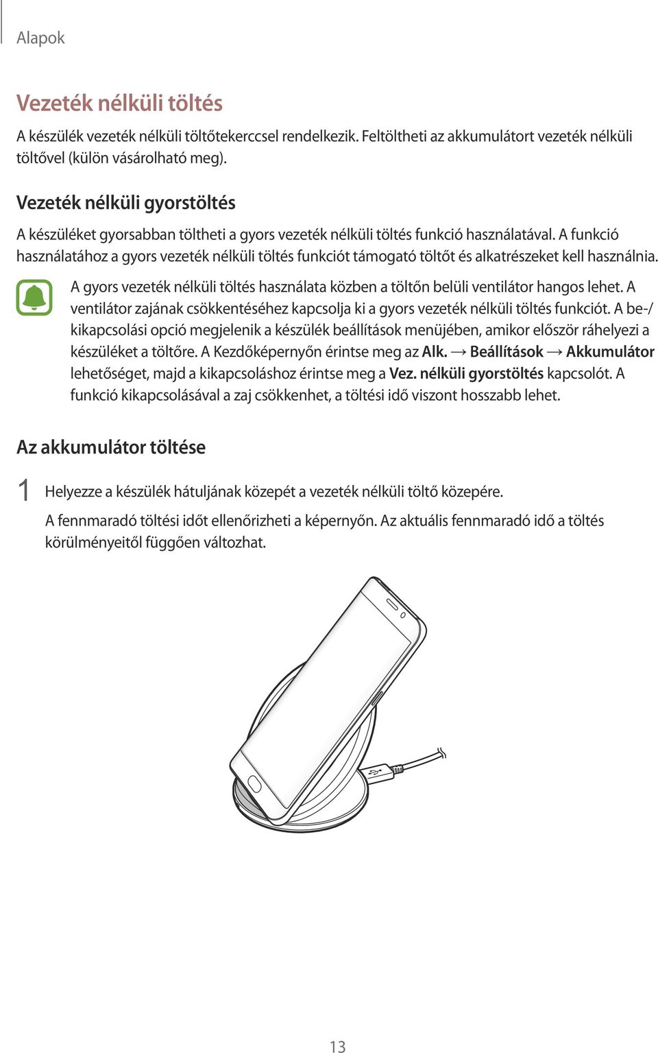 A funkció használatához a gyors vezeték nélküli töltés funkciót támogató töltőt és alkatrészeket kell használnia.