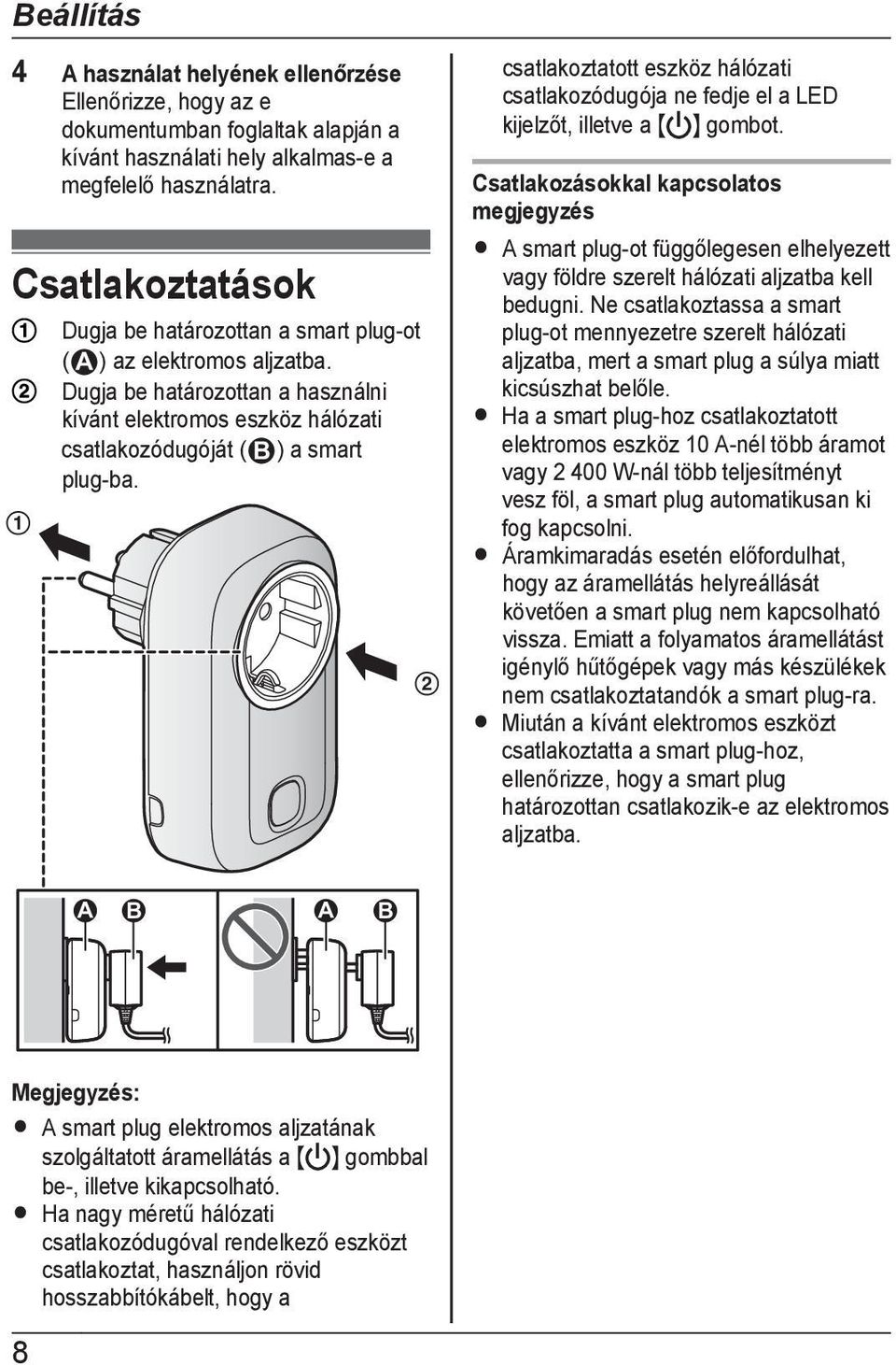 B csatlakoztatott eszköz hálózati csatlakozódugója ne fedje el a LED kijelzőt, illetve a M N gombot.