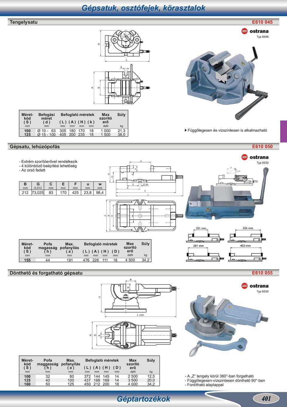 pofanyílás. ( h ) ( a ) ( L ) ( H ) ( D ) 155 44 191 476 226 111 4 0 34,2 Dönthető és forgatható gépsatu E610 055 Typ maggasság ( h ) 32.