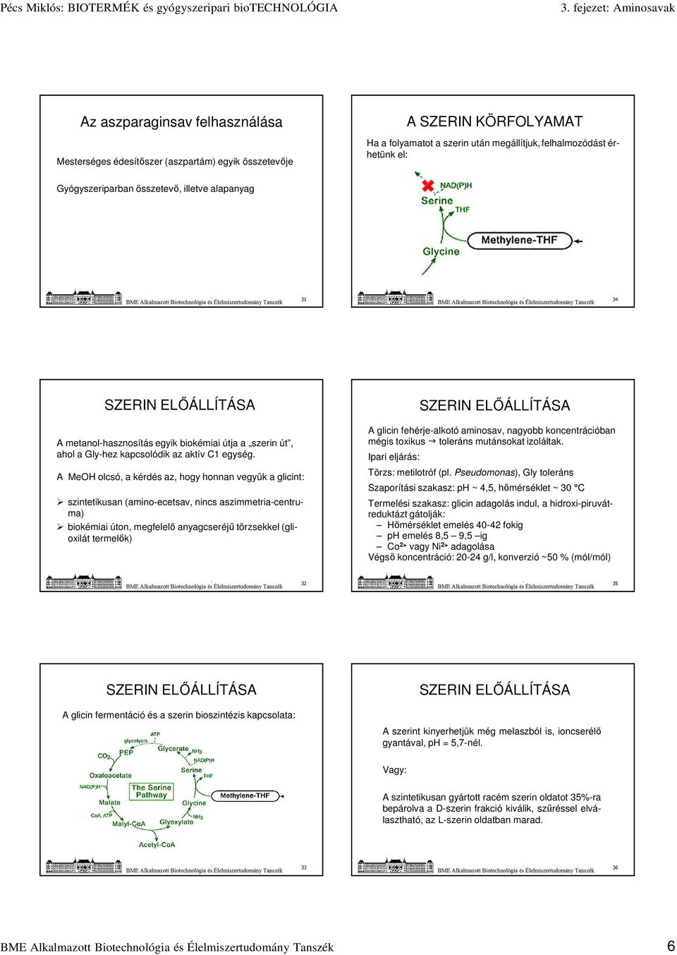 A MeOH olcsó, a kérdés az, hogy honnan vegyük a glicint: szintetikusan (amino-ecetsav, nincs aszimmetria-centruma) biokémiai úton, megfelelő anyagcseréjű törzsekkel (glioxilát termelők) SZERIN