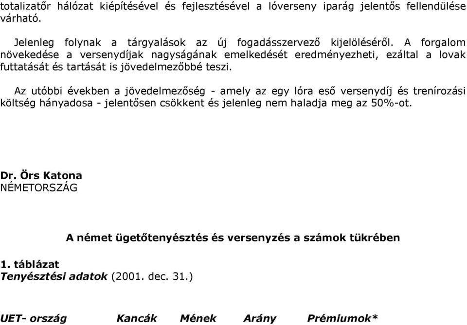 A forgalom növekedése a versenydíjak nagyságának emelkedését eredményezheti, ezáltal a lovak futtatását és tartását is jövedelmezőbbé teszi.