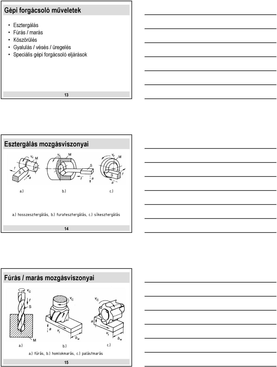 ) b.) c.) a.) hosszesztergálás, b.) furatesztergálás, c.