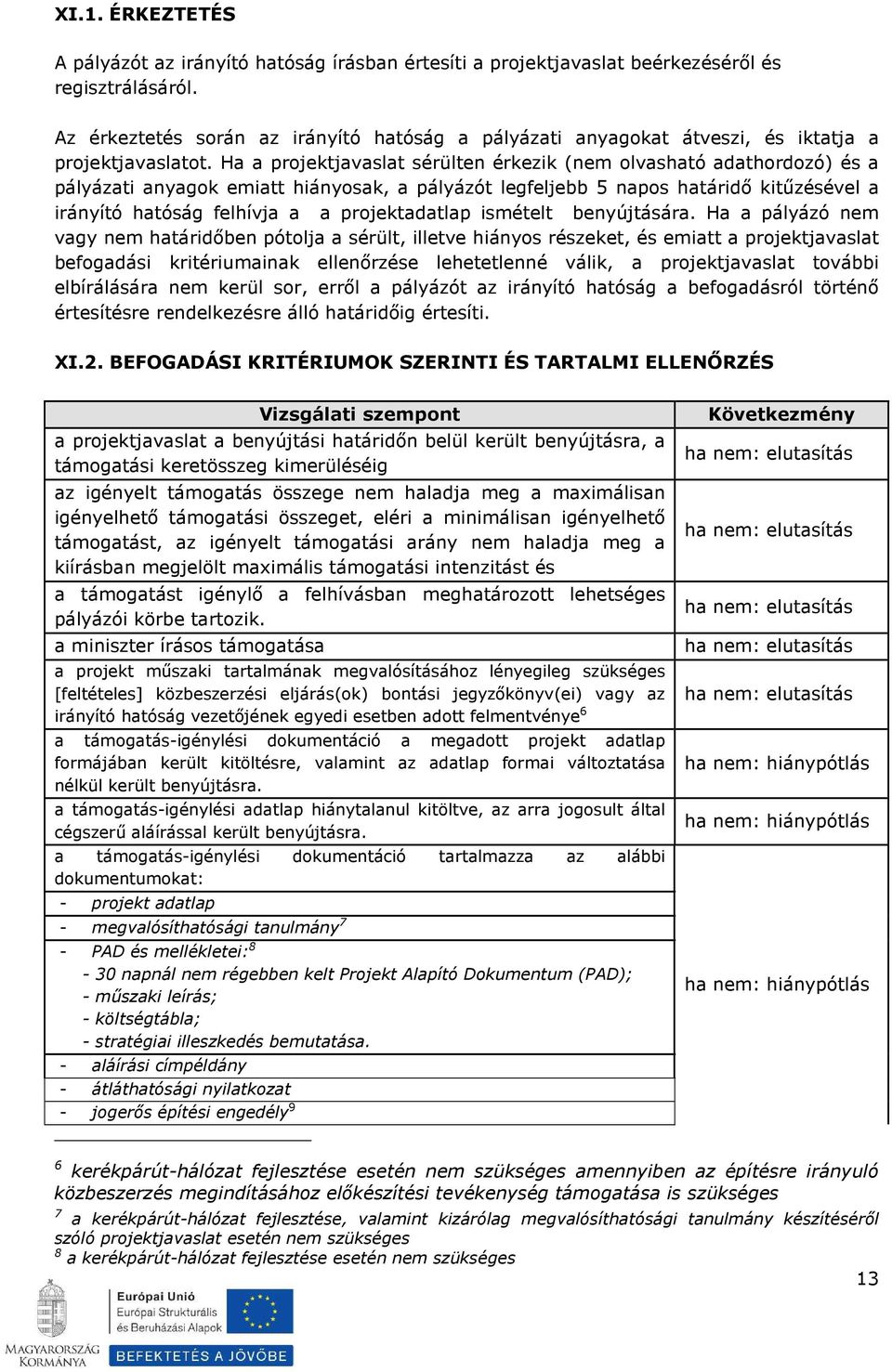 Ha a projektjavaslat sérülten érkezik (nem olvasható adathordozó) és a pályázati anyagok emiatt hiányosak, a pályázót legfeljebb 5 napos határidő kitűzésével a irányító hatóság felhívja a a