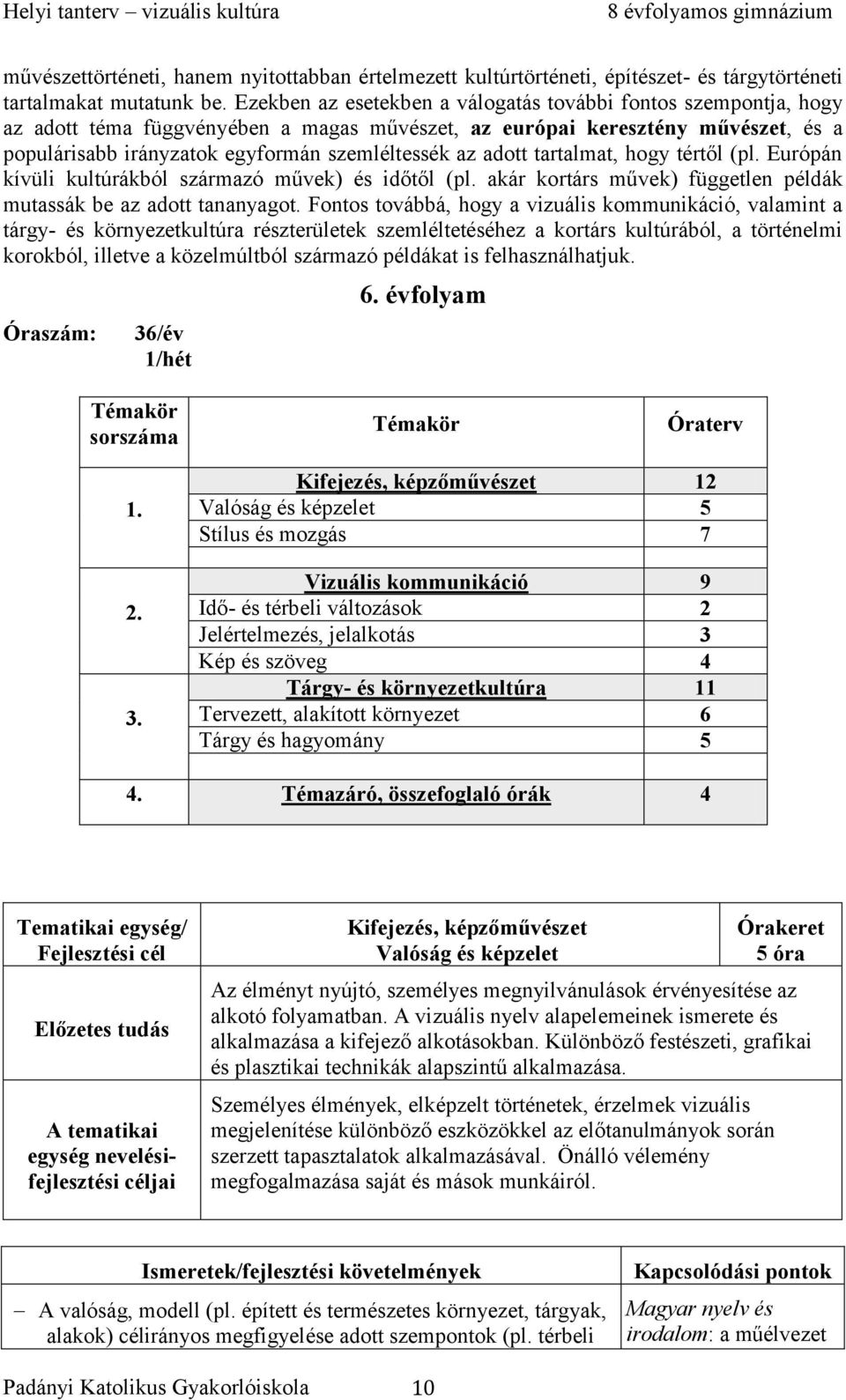 adott tartalmat, hogy tértől (pl. Európán kívüli kultúrákból származó művek) és időtől (pl. akár kortárs művek) független példák mutassák be az adott tananyagot.