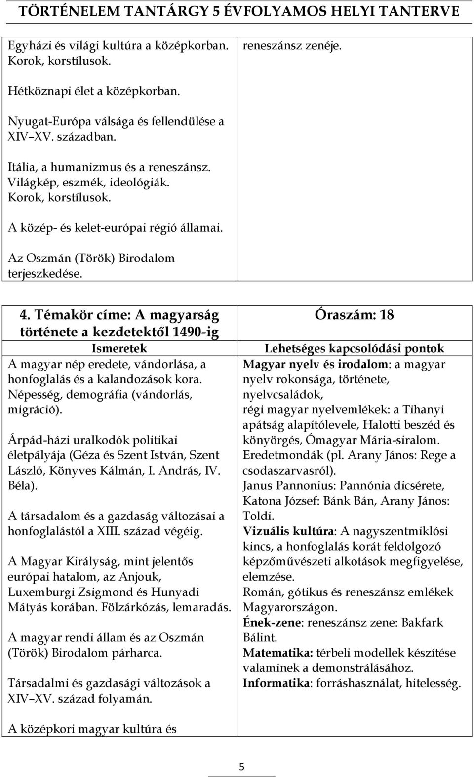 Témakör címe: A magyarság története a kezdetektől 1490-ig A magyar nép eredete, vándorlása, a honfoglalás és a kalandozások kora. Népesség, demográfia (vándorlás, migráció).