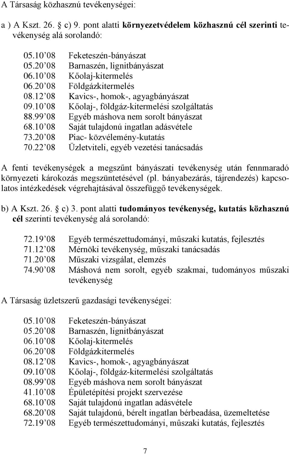 99 08 Egyéb máshova nem sorolt bányászat 68.10 08 Saját tulajdonú ingatlan adásvétele 73.20 08 Piac- közvélemény-kutatás 70.