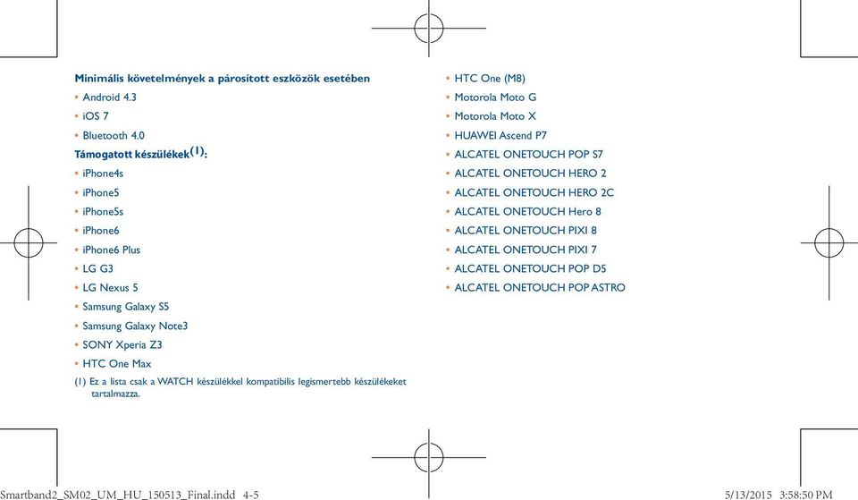 HTC One Max (1) Ez a lista csak a WATCH készülékkel kompatibilis legismertebb készülékeket tartalmazza.