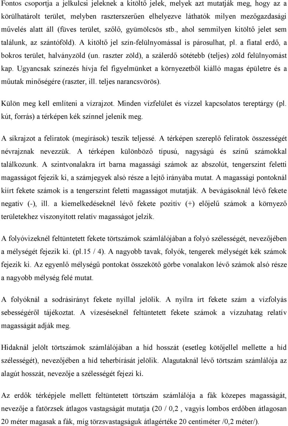 a fiatal erdő, a bokros terület, halványzöld (un. raszter zöld), a szálerdő sötétebb (teljes) zöld felülnyomást kap.