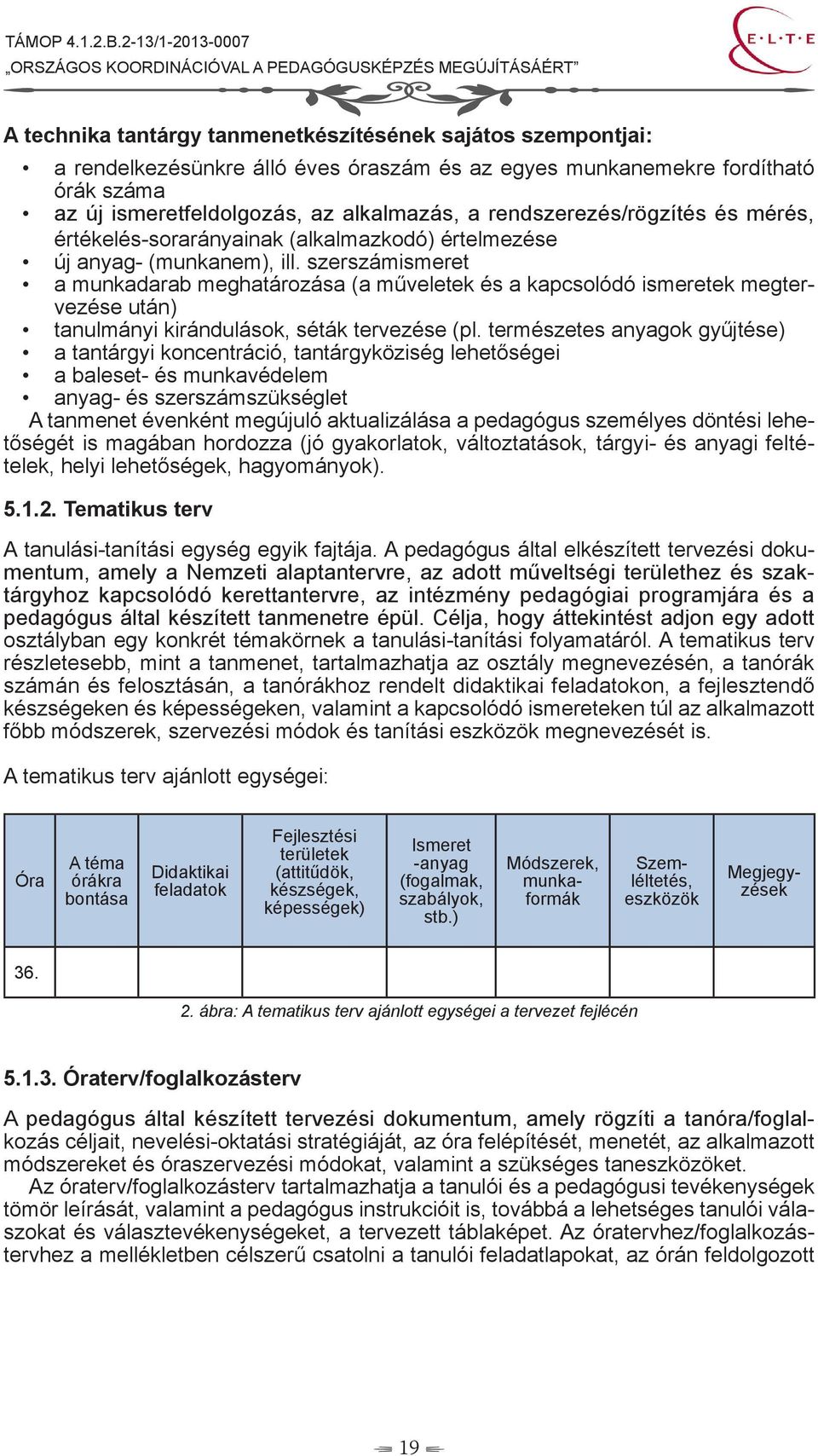 szerszámismeret a munkadarab meghatározása (a műveletek és a kapcsolódó ismeretek megtervezése után) tanulmányi kirándulások, séták tervezése (pl.