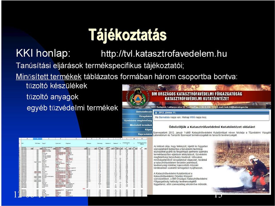 Minősített termékek táblázatos formában három csoportba