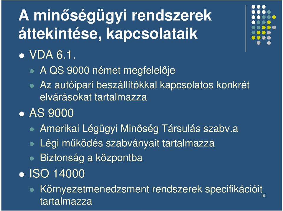 elvárásokat tartalmazza AS 9000 Amerikai Légügyi Minség Társulás szabv.