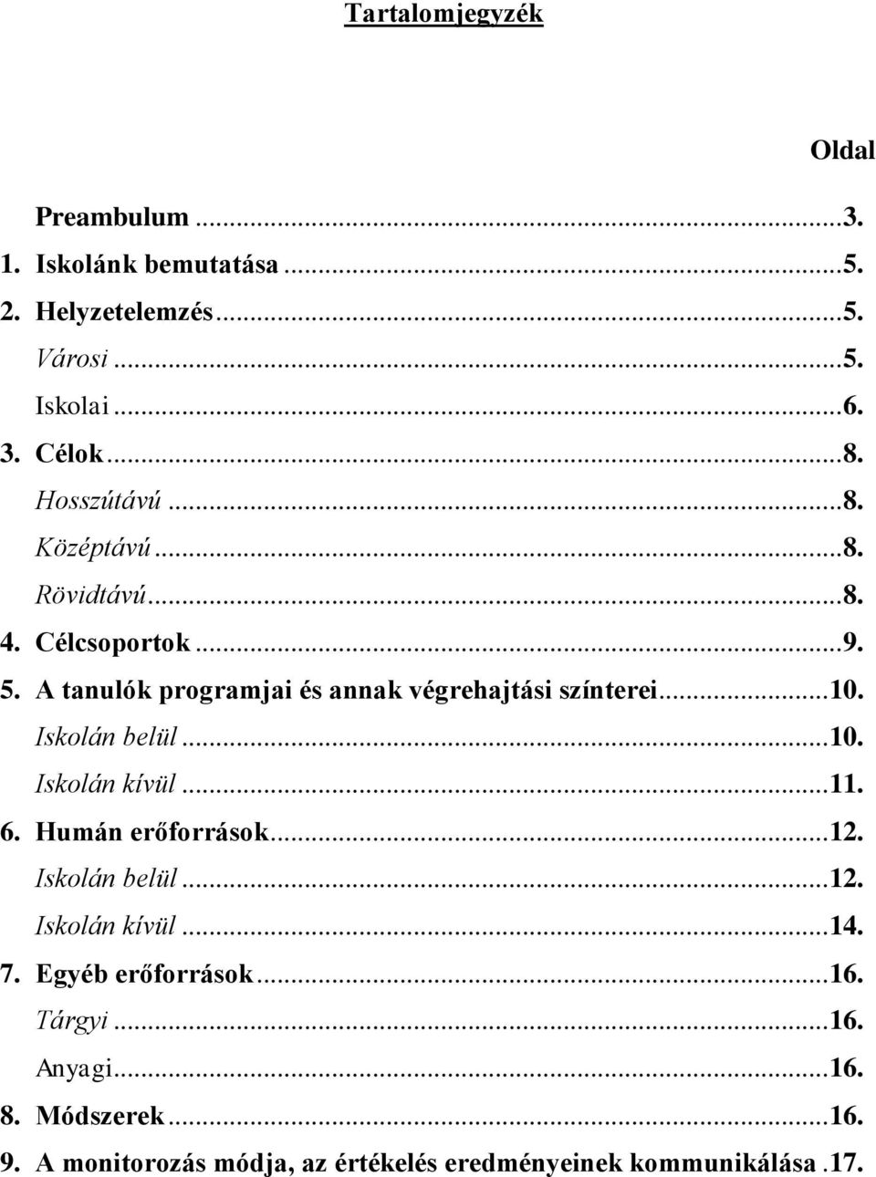 Iskolán belül... 10. Iskolán kívül... 11. 6. Humán erőforrások... 12. Iskolán belül... 12. Iskolán kívül... 14. 7.