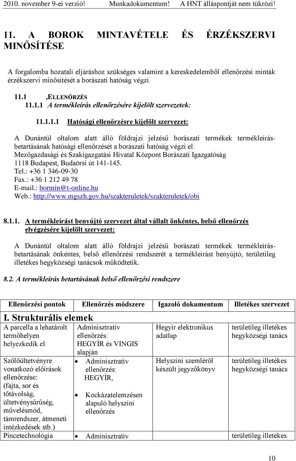 borászati hatóság végzi el: Mezőgazdasági és Szakigazgatási Hivatal Központ Borászati Igazgatóság 1118 Budapest, Budaörsi út 141-145. Tel.: +36 1 346-09-30 Fax.: +36 1 212 49 78 E-mail.