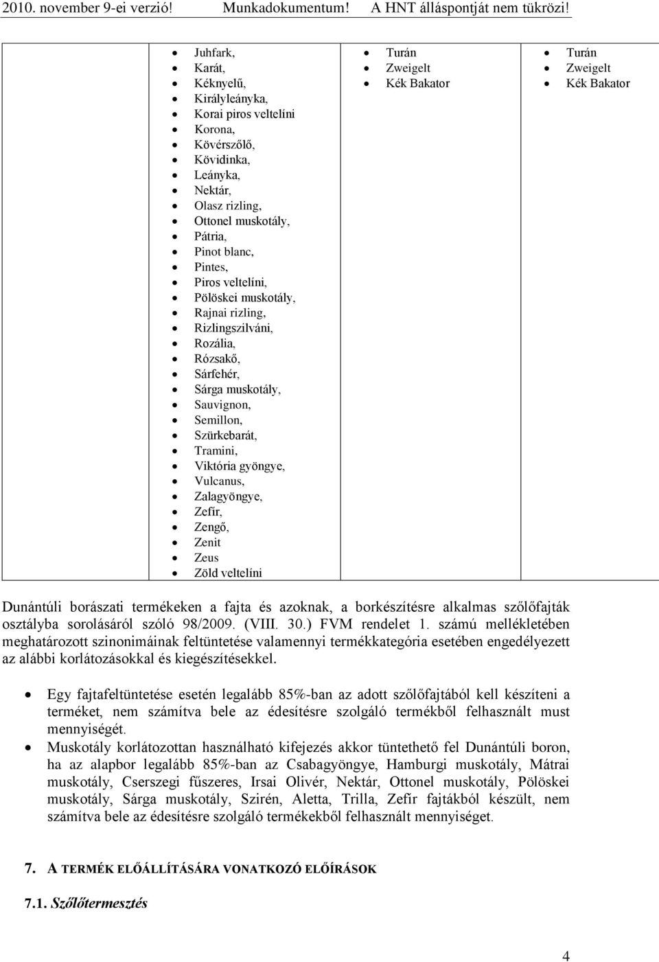 Zöld veltelíni Turán Zweigelt Kék Bakator Turán Zweigelt Kék Bakator Dunántúli borászati termékeken a fajta és azoknak, a borkészítésre alkalmas szőlőfajták osztályba sorolásáról szóló 98/2009. (VIII.