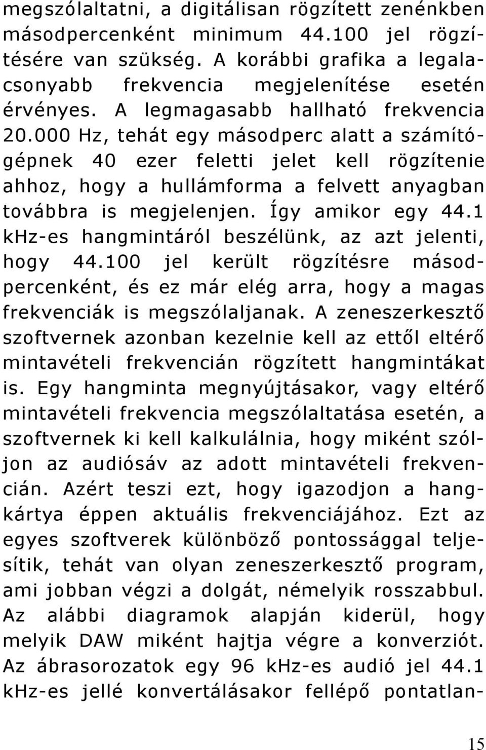 Így amikor egy 44.1 khz-es hangmintáról beszélünk, az azt jelenti, hogy 44.100 jel került rögzítésre másodpercenként, és ez már elég arra, hogy a magas frekvenciák is megszólaljanak.