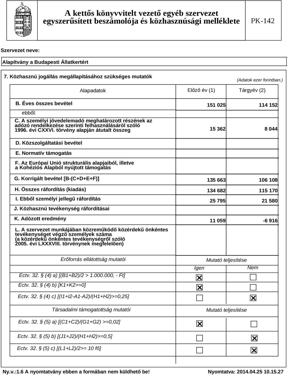 Közszolgáltatási bevétel E. Normatív támogatás F. Az Európai Unió strukturális alapjaiból, illetve a Kohéziós Alapból nyújtott támogatás G. Korrigált bevétel [B-(C+D+E+F)] H.