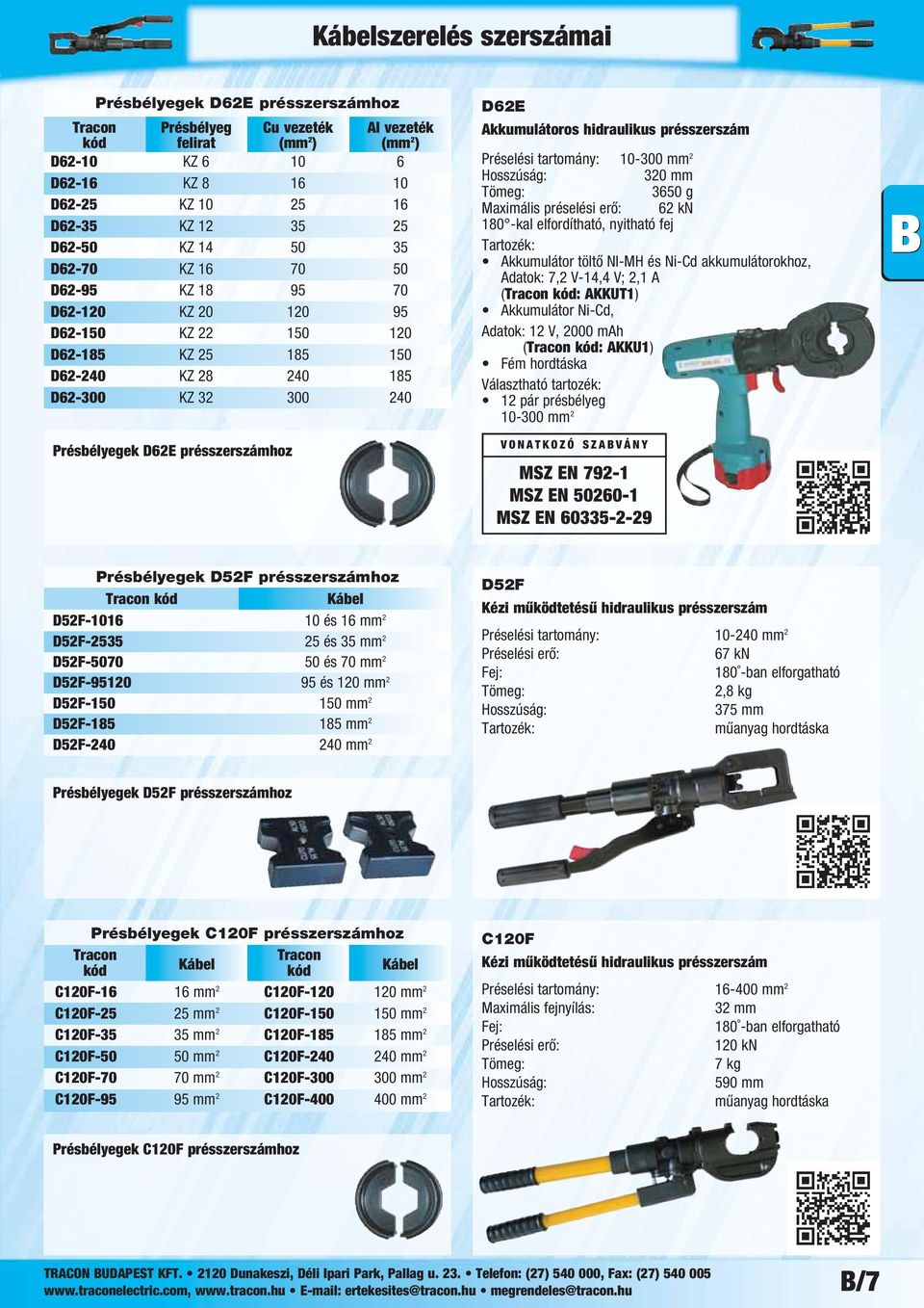 D62E Akkumulátoros hidraulikus présszerszám Préselési tartomány: 10-300 mm 2 320 mm 3650 g Maximális préselési erő: 62 kn 180 -kal elfordítható, nyitható fej Akkumulátor töltő NI-MH és Ni-Cd