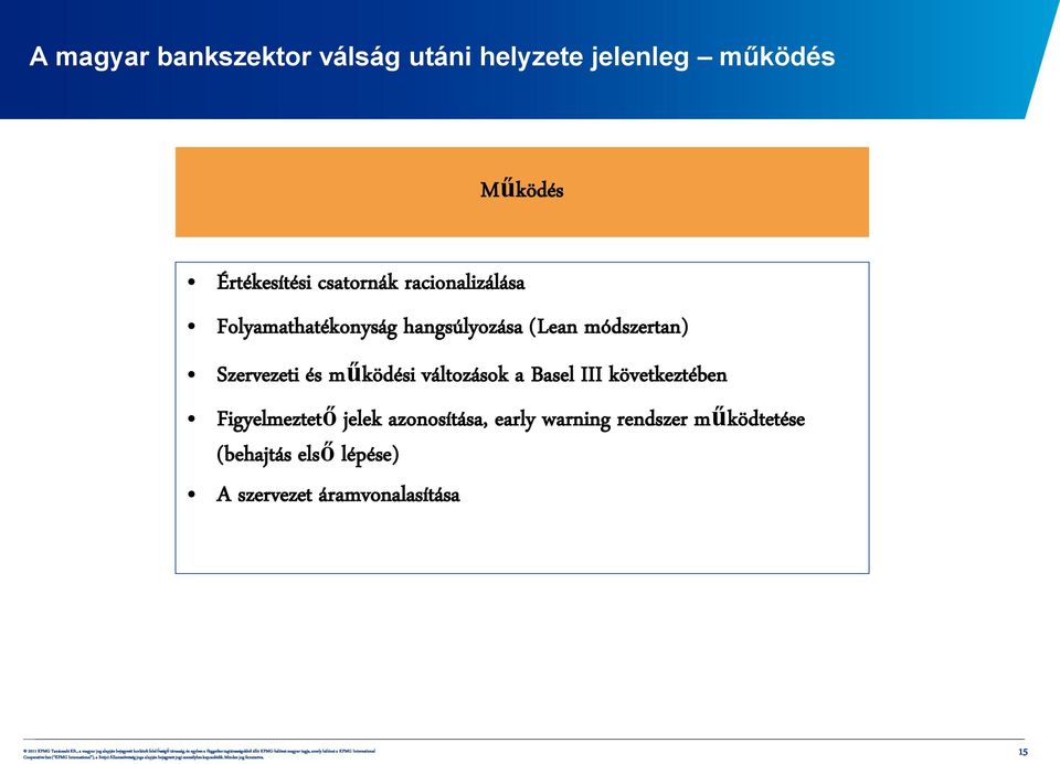 Szervezeti és működési változások a Basel III következtében Figyelmeztető jelek