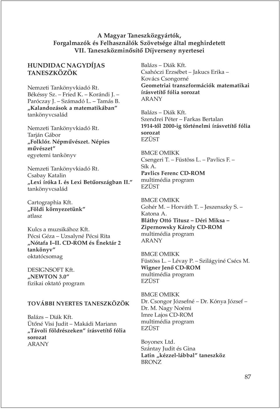 öldi környezetünk atlasz Kulcs a muzsikához Kft. Pécsi Géza Uzsalyné Pécsi Rita Nótafa I II. CD-ROM és Énektár 2 tankönyv oktatócsomag DESIGNSO T Kft. NEWTON 3.
