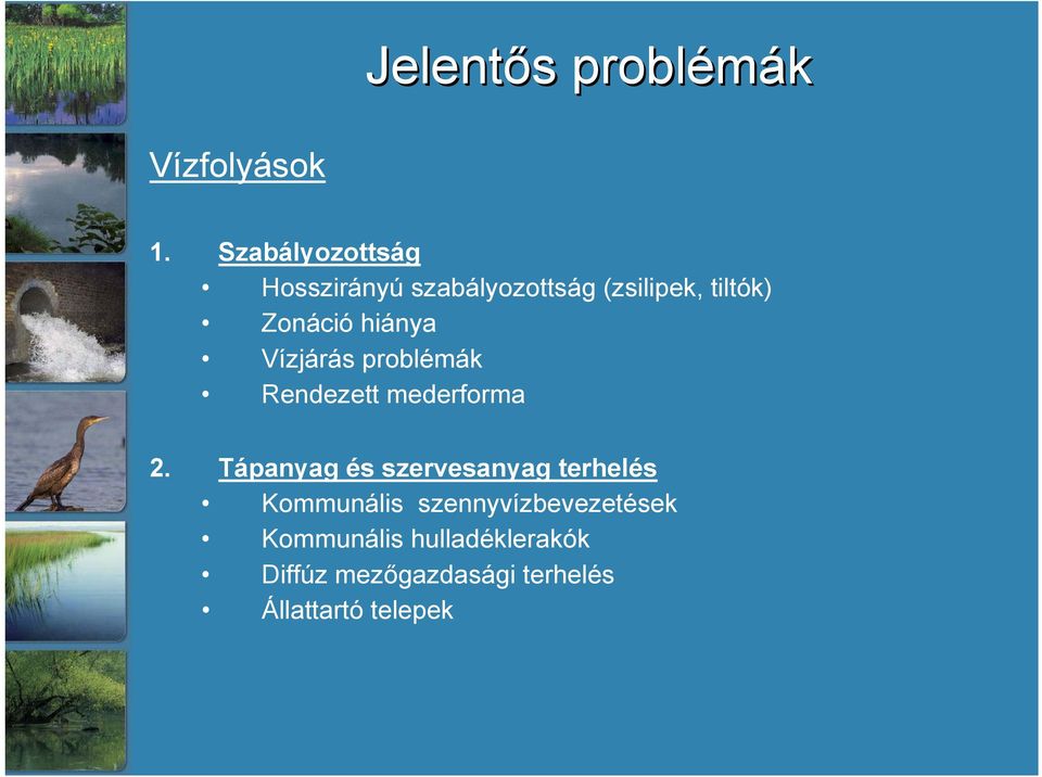 hiánya Vízjárás problémák Rendezett mederforma 2.