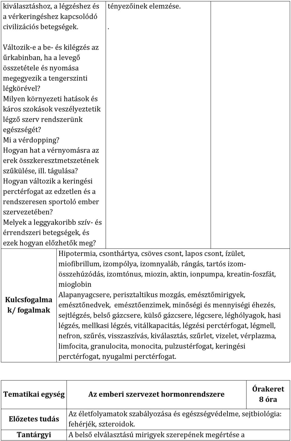 Milyen környezeti hatások és káros szokások veszélyeztetik légző szerv rendszerünk egészségét? Mi a vérdopping? Hogyan hat a vérnyomásra az erek összkeresztmetszetének szűkülése, ill. tágulása?