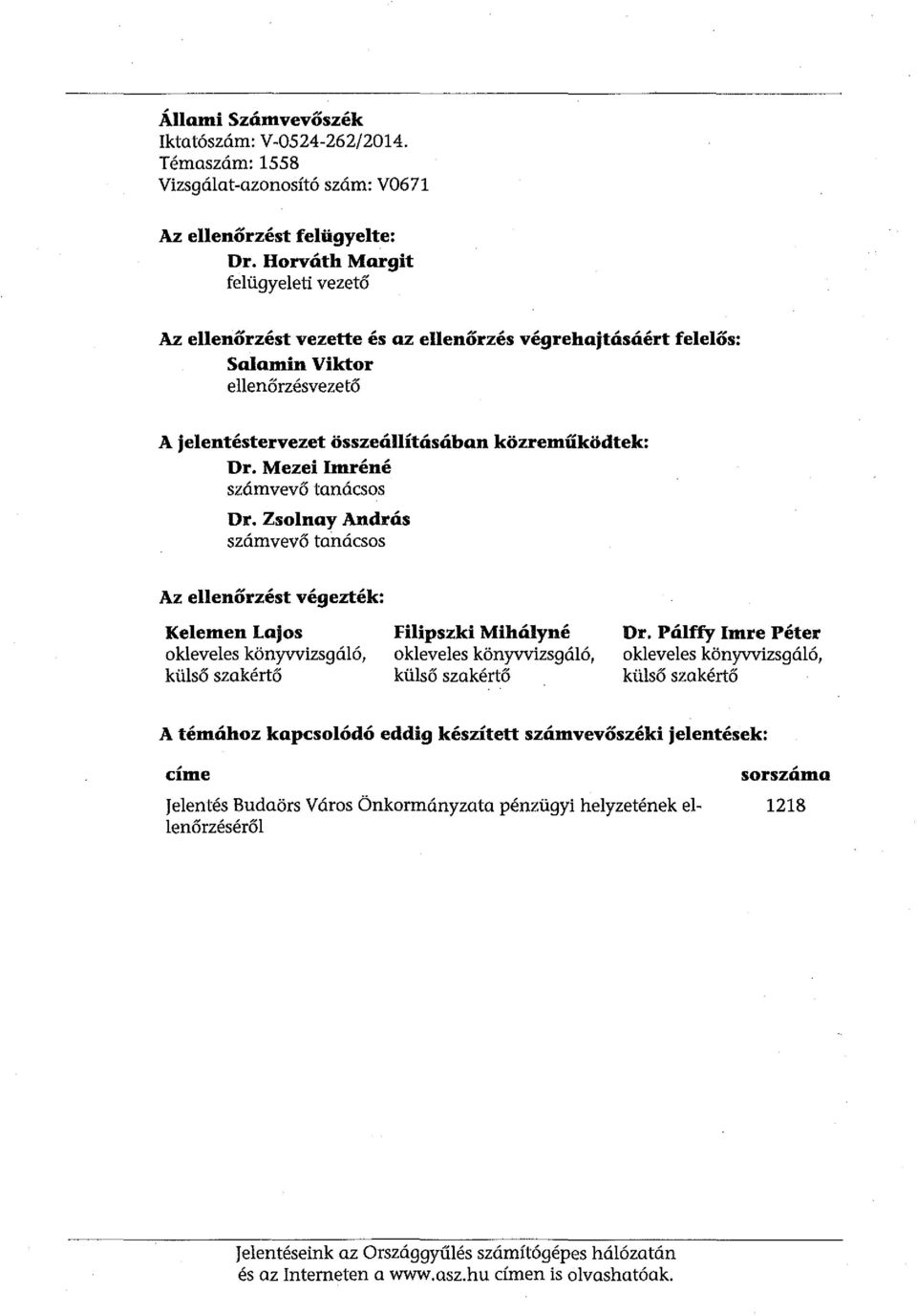 Mezei Imréné számvevő tanácsos Dr.