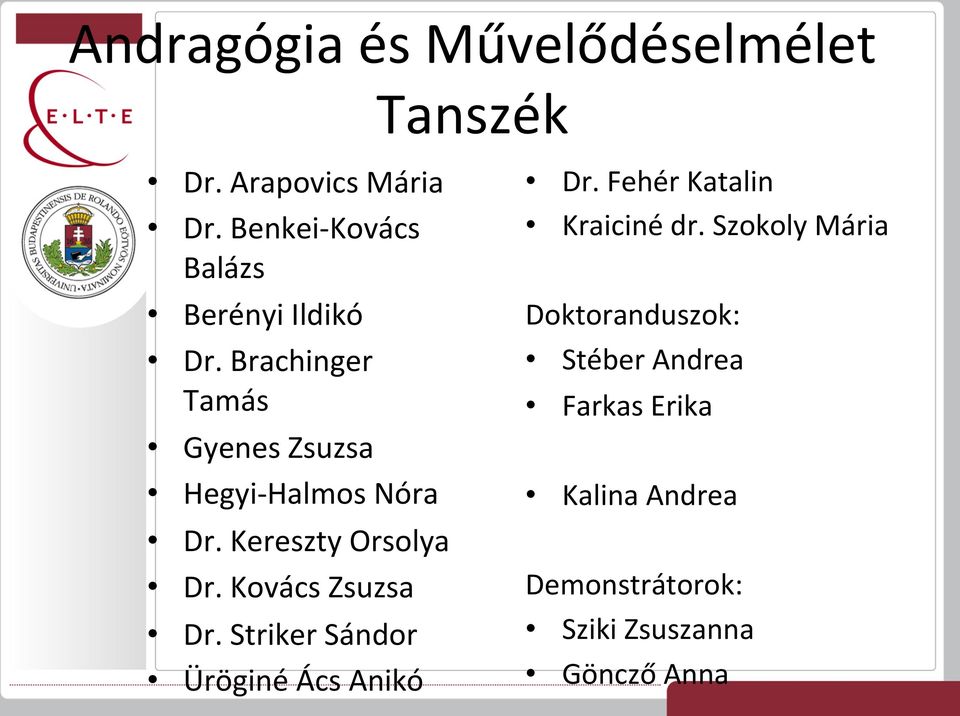 Kereszty Orsolya Dr. Kovács Zsuzsa Dr. Striker Sándor Üröginé Ács Anikó Dr.
