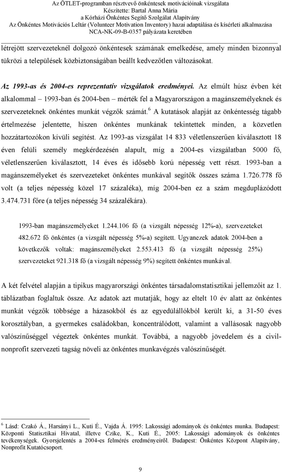 Az elmúlt húsz évben két alkalommal 1993-ban és 2004-ben mérték fel a Magyarországon a magánszemélyeknek és szervezeteknek önkéntes munkát végzők számát.