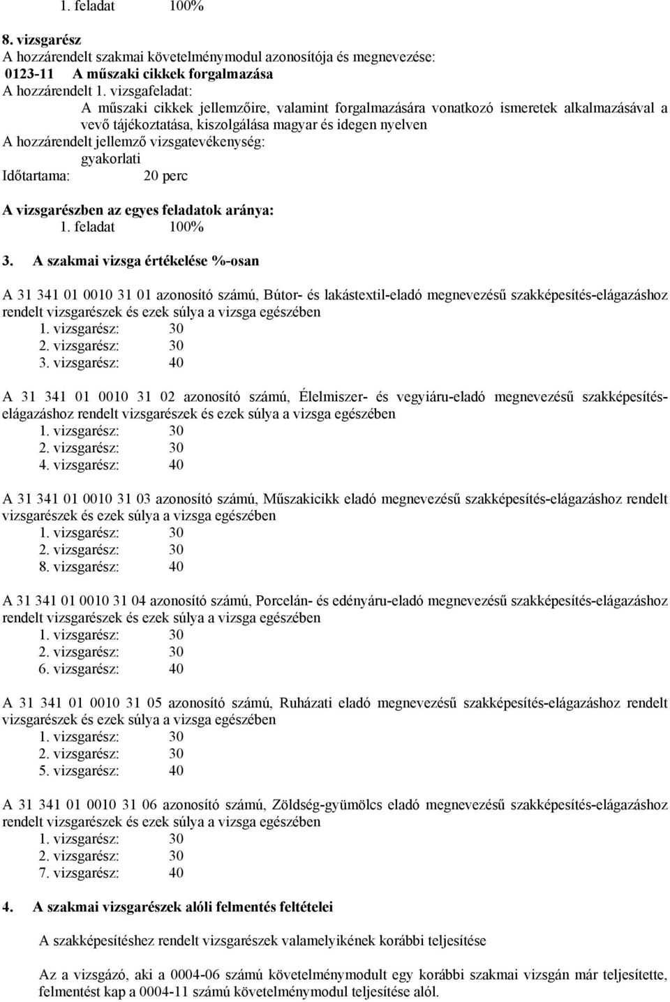 vizsgarészben az egyes feladatok aránya: 1. feladat 100% 3.