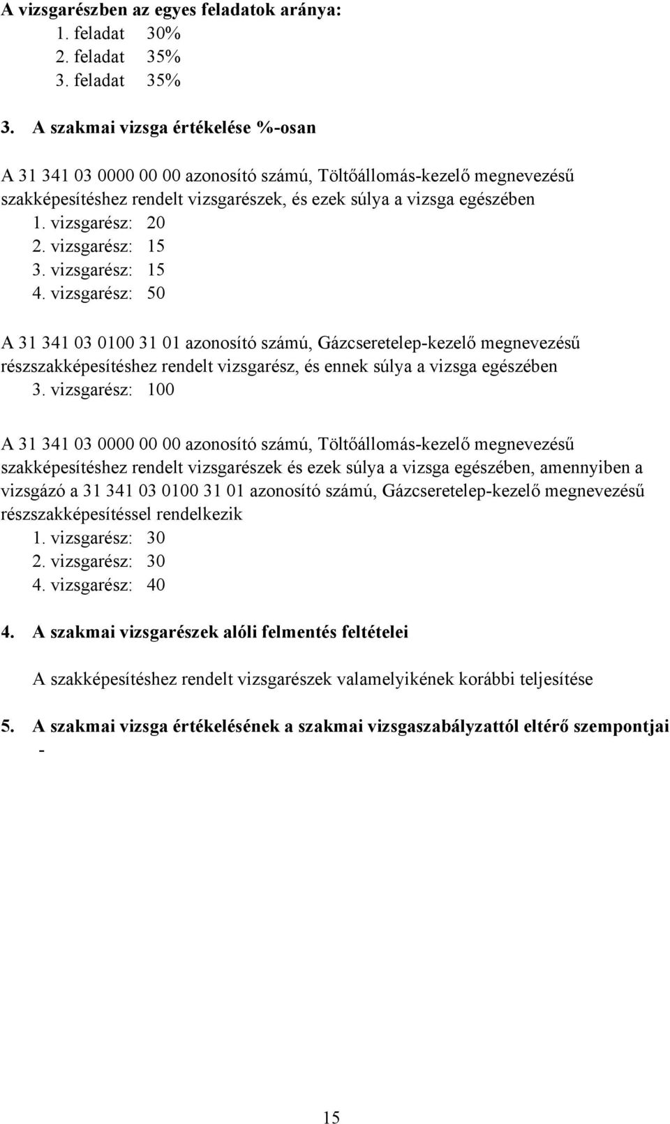 vizsgarész: 20 2. vizsgarész: 15 3. vizsgarész: 15 4.